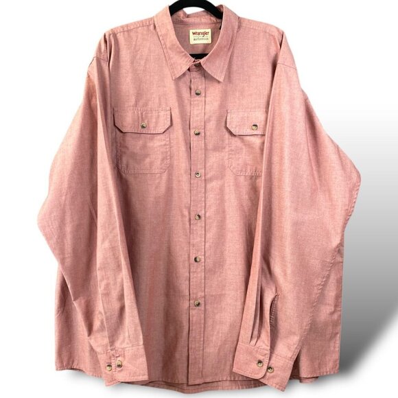 Wrangler Authentics Shirt Mens Sz 2XL Red Long Sleeve Button-Up Work Two Pocket - Picture 1 of 11